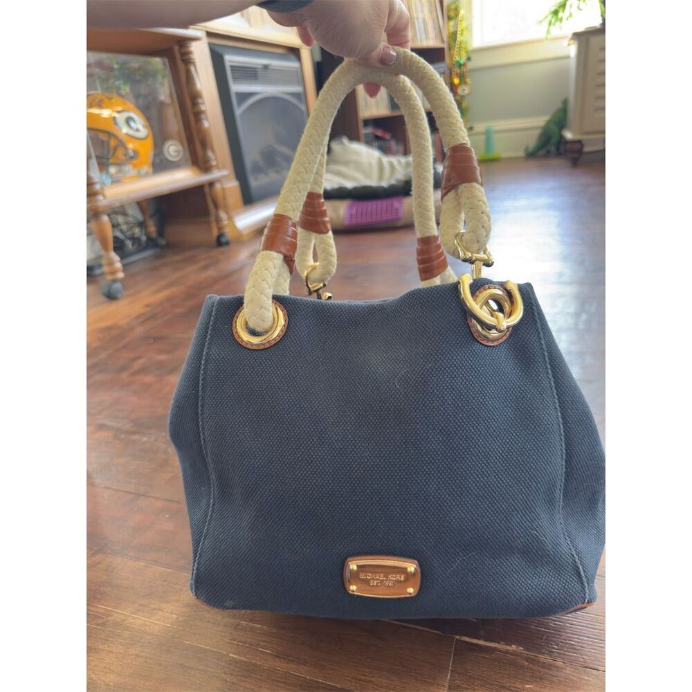 Michael Kors Marina Navy Blue Canvas Large Tote Bag Women's Casual - Picture 4 of 10